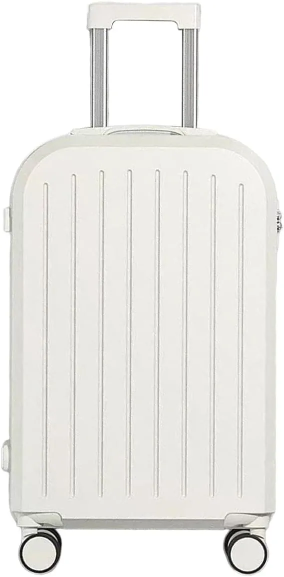 20 inch Carry On Luggage Travel Expandable Suitcase with Folding Cup Holder, Usb Charging Port, Hard Shell White 20Inch