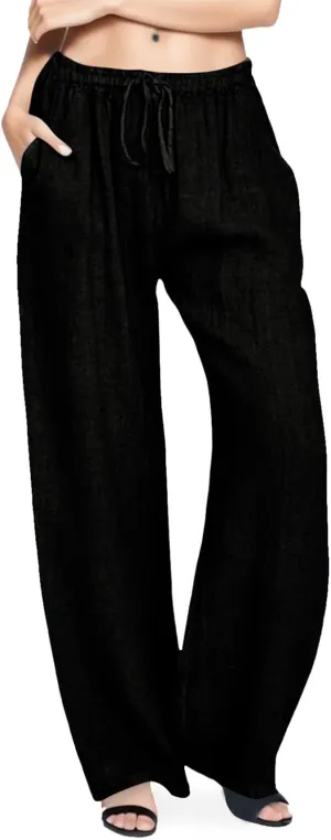 2025 Summer Linen Pants Women High Waisted Lightweight Casual Pants Solid Loose Straight Leg Trousers with Pockets