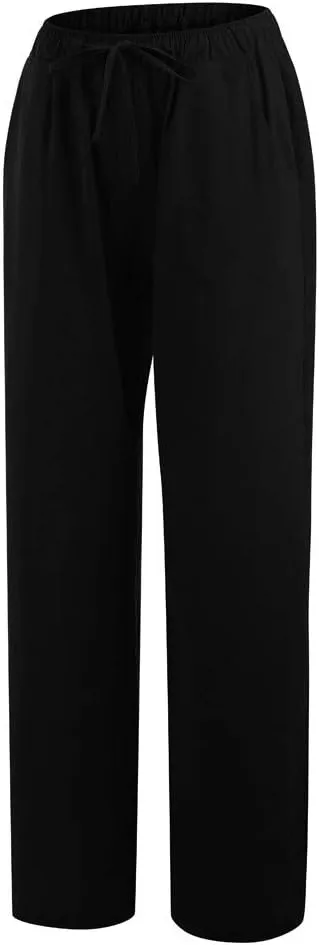 2025 Summer Linen Pants Women High Waisted Lightweight Casual Pants Solid Loose Straight Leg Trousers with Pockets