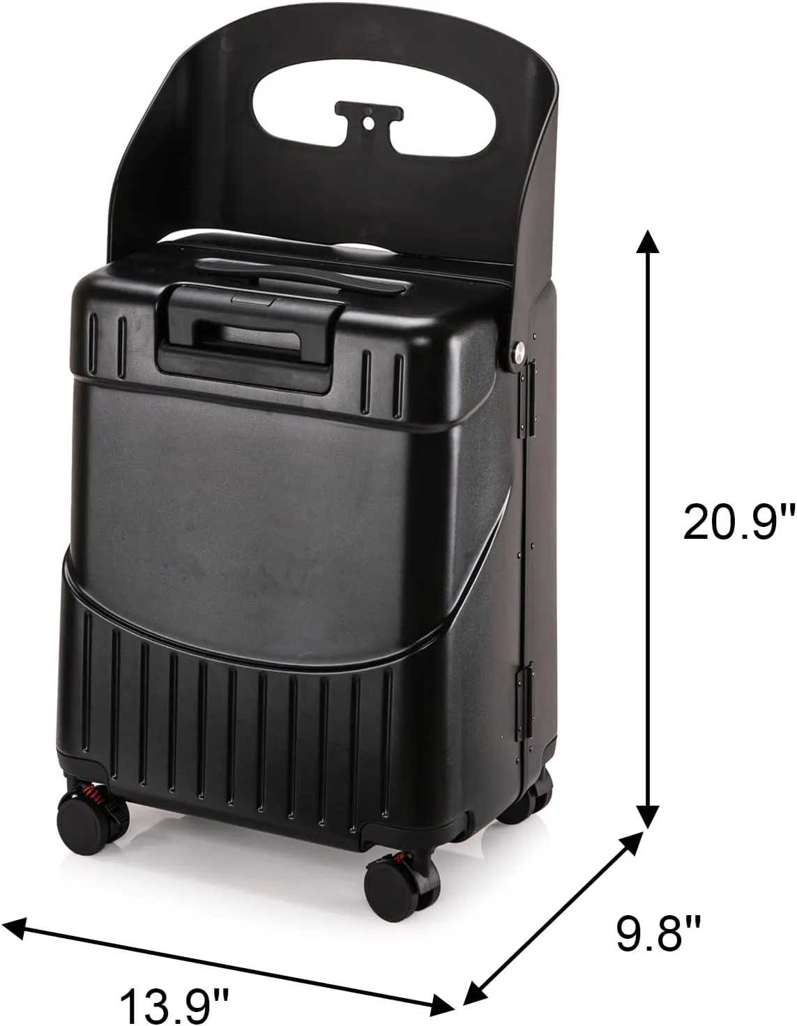 20" Hardshell Carry On Suitcase with Seat for Kids & Adults,Travel Luggage with Front Pocket & 4 Lockable Spinner Wheels, TSA Lock, USB Port, Luggage Cover, Safty Seatbelt (Black color, 20 Inch)