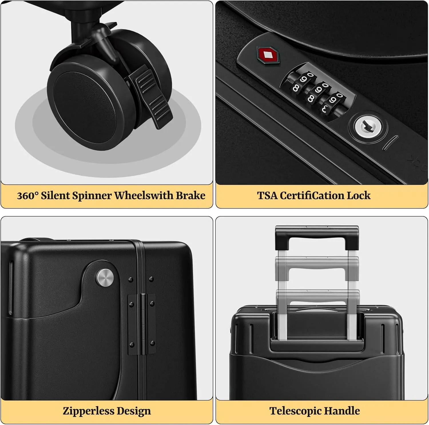 20" Hardshell Carry On Suitcase with Seat for Kids & Adults,Travel Luggage with Front Pocket & 4 Lockable Spinner Wheels, TSA Lock, USB Port, Luggage Cover, Safty Seatbelt (Black color, 20 Inch)