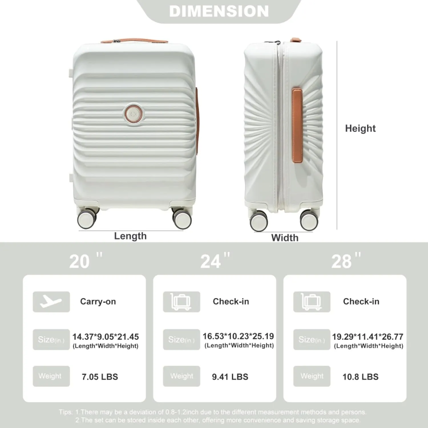 28" Lightweight Hardshell Luggage - Expandable Checked Suitcase with Lock, USB Charging Port & Wheel Lock - Spinner Wheels & Leather Handle (Creamy White   ABS PC)