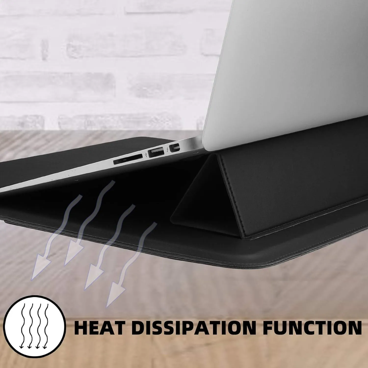 3-in-1 Laptop Sleeve Protective PU Leather Case Waterproof Shockproof Magnetic Closure Adjustable Stand Mouse Pad Lightweight 14-16 Inch Laptop and Tablet Universal Fit Portable Durable Colour Black