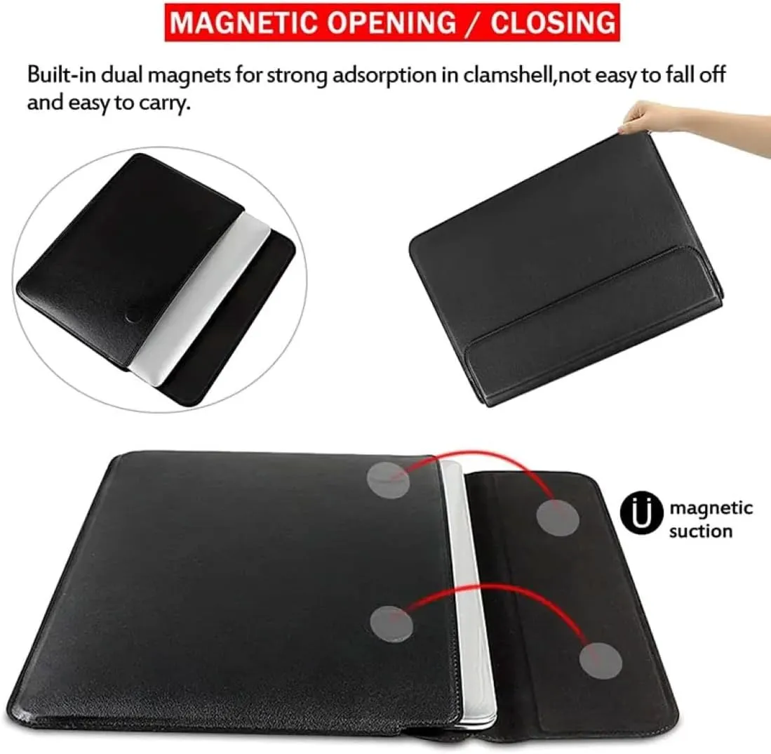 3-in-1 Laptop Sleeve Protective PU Leather Case Waterproof Shockproof Magnetic Closure Adjustable Stand Mouse Pad Lightweight 14-16 Inch Laptop and Tablet Universal Fit Portable Durable Colour Black