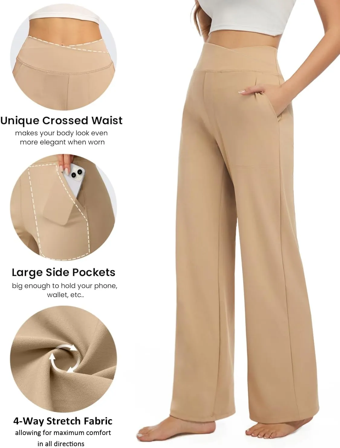 3 Pack Wide Leg Pants Woman Yoga Pants with Pockets Crossover Stretch Loose Casual Lounge Sweatpants