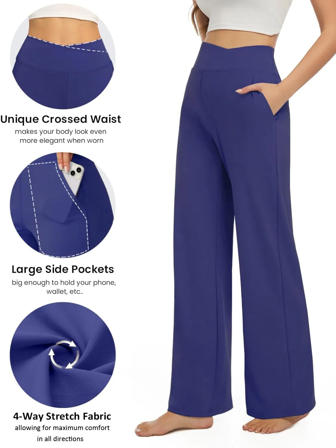 3 Pack Wide Leg Pants Woman Yoga Pants with Pockets Crossover Stretch Loose Casual Lounge Sweatpants