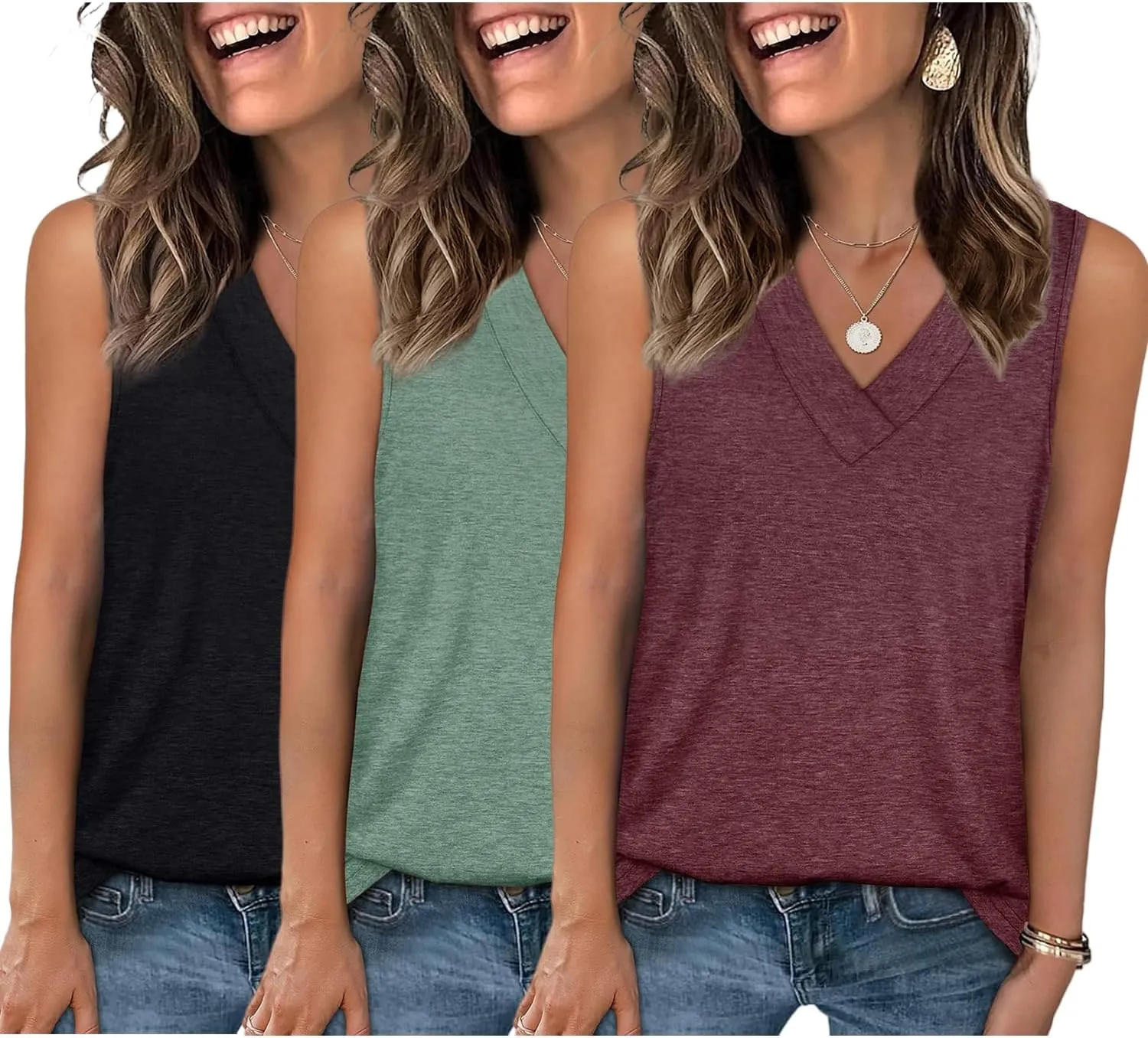3 Pack Women's V Neck Tank Tops Summer Casual Sleeveless Loose Fit Basic T Shirts 2025 Fashion Beach Vacation Clothes
