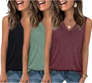 3 Pack Women's V Neck Tank Tops Summer Casual Sleeveless Loose Fit Basic T Shirts 2025 Fashion Beach Vacation Clothes