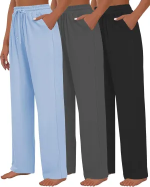 3 Pack Womens Yoga Sweatpants Wide Leg Lounge Pajamas Pants Drawstring Workout Comfy Joggers Sweatpants Pants Pockets
