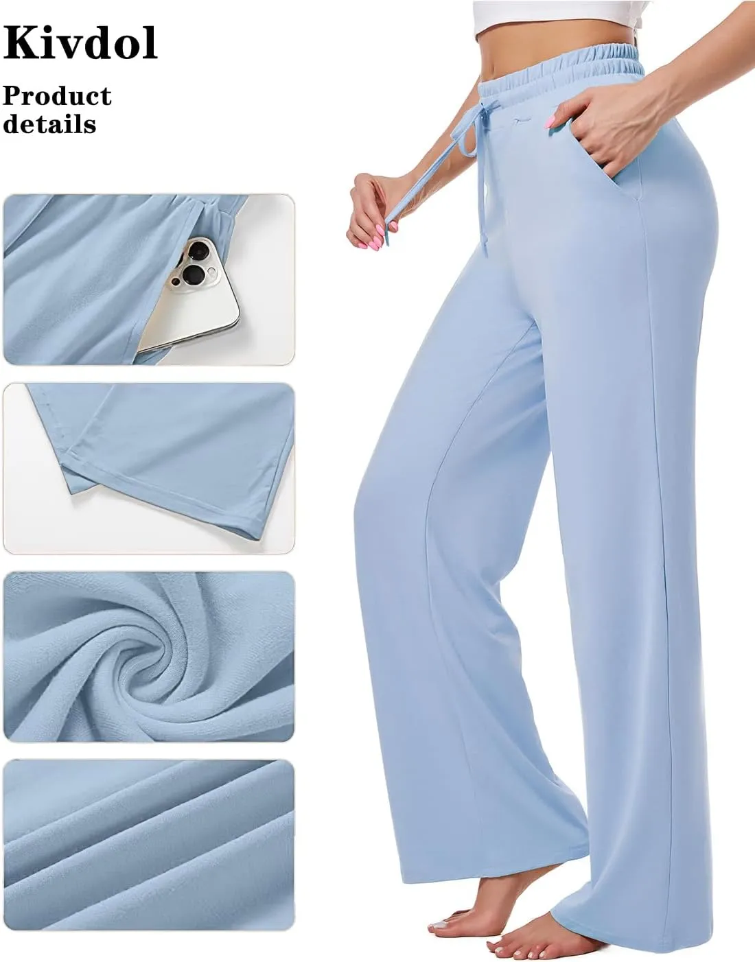 3 Pack Womens Yoga Sweatpants Wide Leg Lounge Pajamas Pants Drawstring Workout Comfy Joggers Sweatpants Pants Pockets