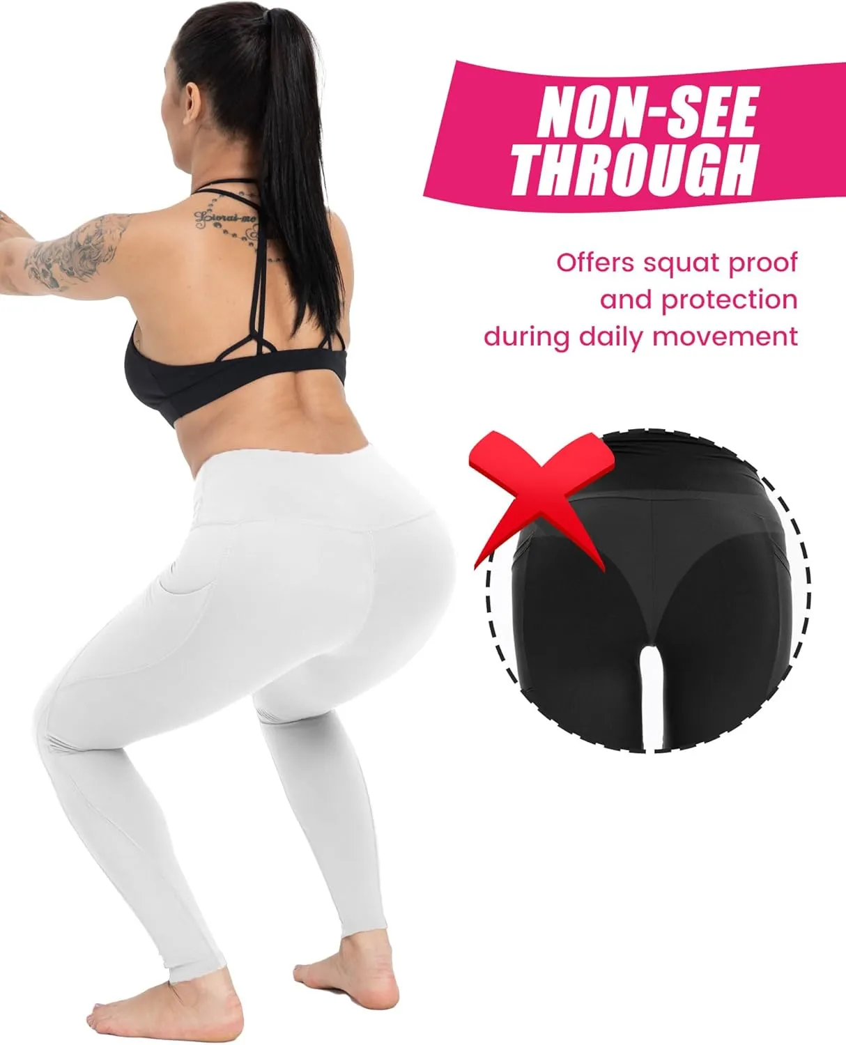 3 Pack Yoga Pants with Pockets for Women, Tummy Control Black Compression Gym Workout Leggings