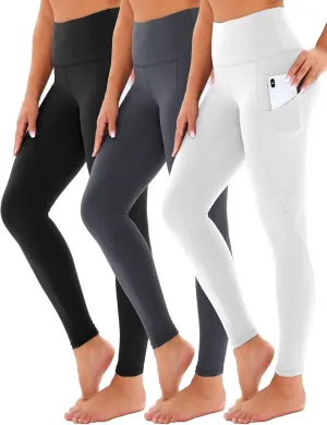 3 Pack Yoga Pants with Pockets for Women, Tummy Control Black Compression Gym Workout Leggings