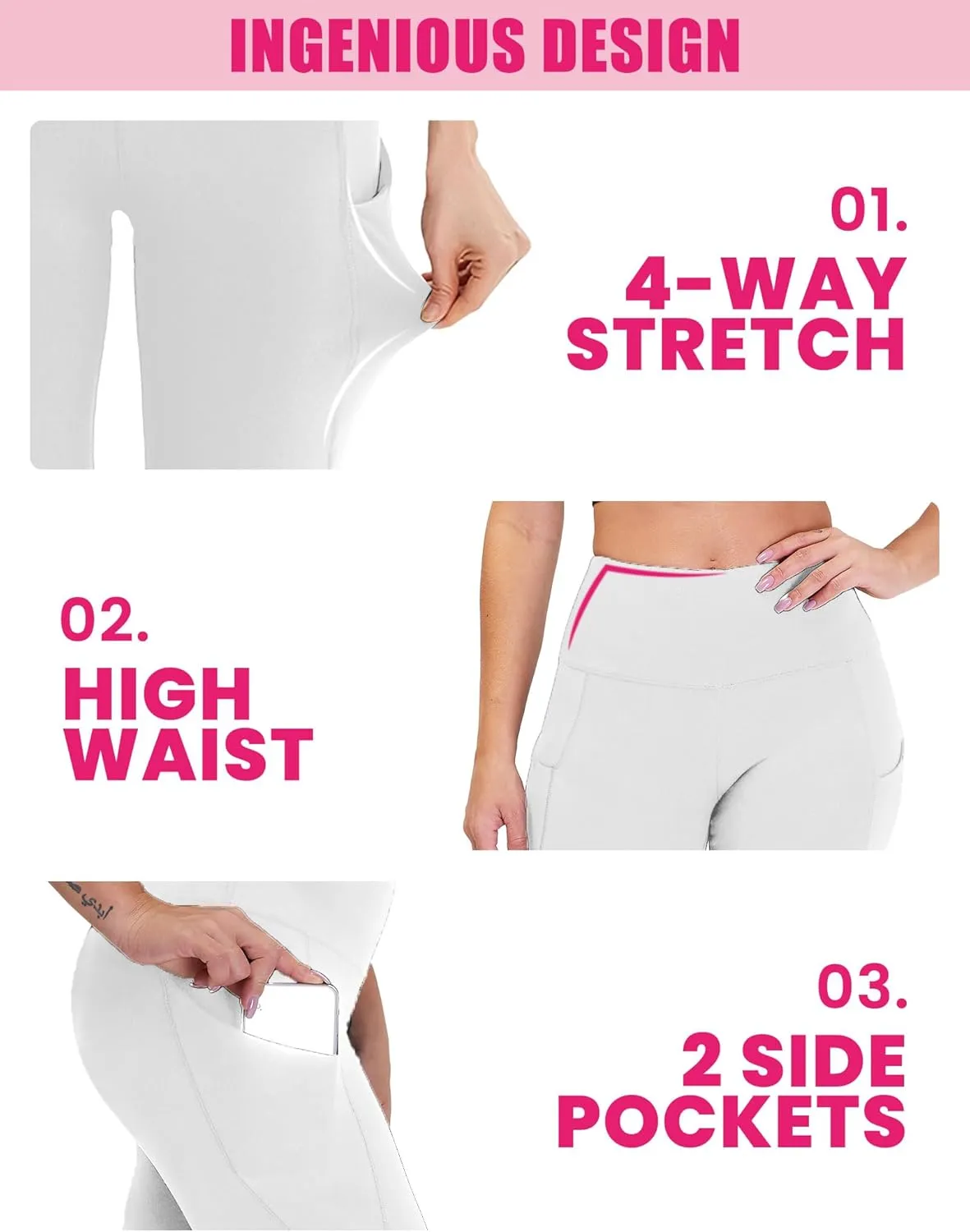 3 Pack Yoga Pants with Pockets for Women, Tummy Control Black Compression Gym Workout Leggings