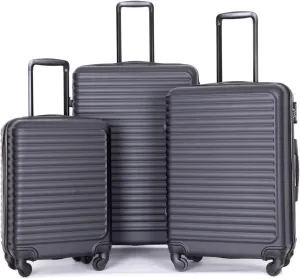3-Piece ABS Hardshell Luggage Set (20"/24"/28") - Lightweight Spinner Suitcase w/TSA Lock, Nestable Design & 360 Wheels for Travel (Black)