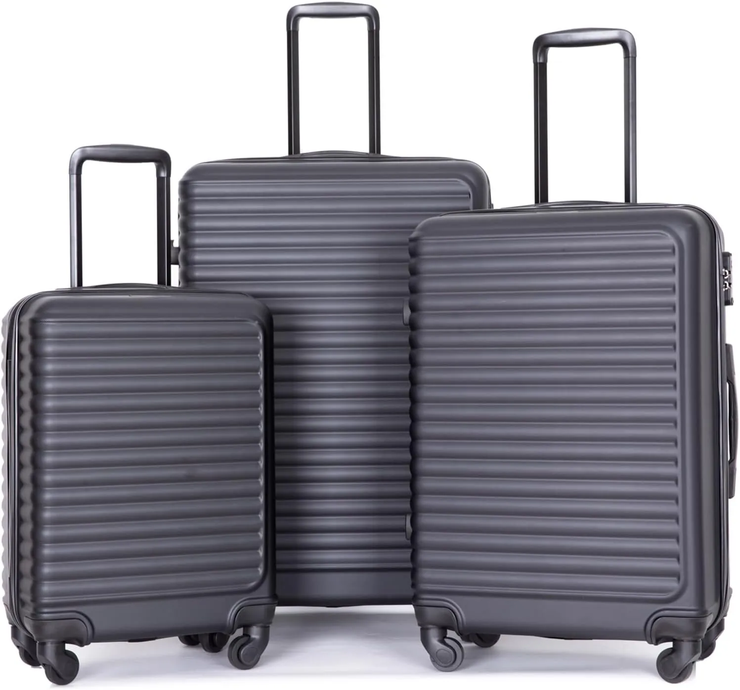 3-Piece ABS Hardshell Luggage Set (20"/24"/28") - Lightweight Spinner Suitcase w/TSA Lock, Nestable Design & 360 Wheels for Travel (Black)
