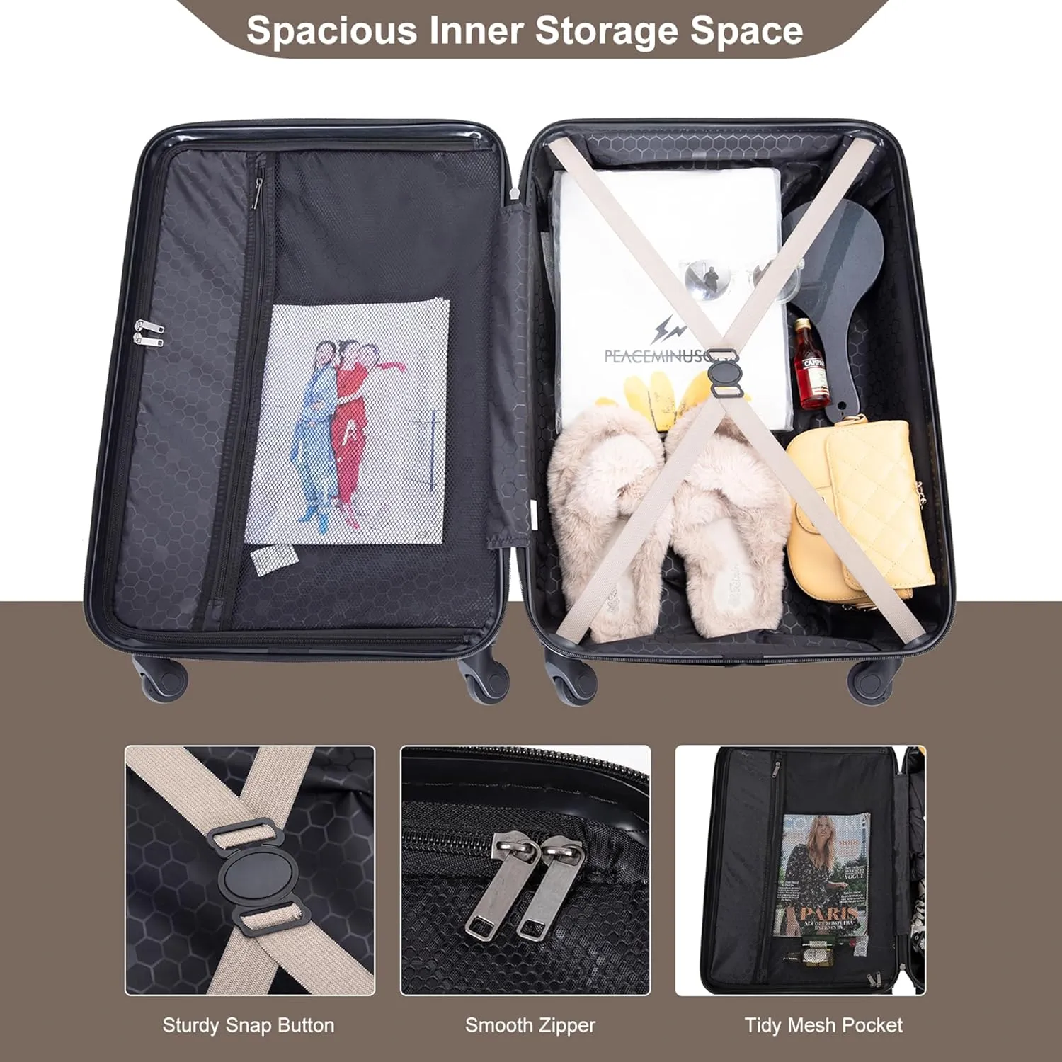 3-Piece ABS Hardshell Luggage Set (20"/24"/28") - Lightweight Spinner Suitcase w/TSA Lock, Nestable Design & 360 Wheels for Travel (Gold)