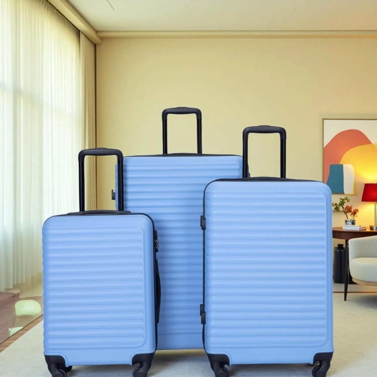 3-Piece ABS Hardshell Luggage Set (20"/24"/28") - Lightweight Spinner Suitcase w/TSA Lock, Nestable Design & 360 Wheels for Travel (Light Blue)