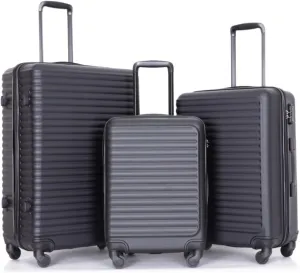 3-Piece ABS Luggage Set (20"/24"/28") - Lightweight Hardshell Suitcases with Lock, 360 Spinner Wheels & 2 Utility Hooks - Carry-On & Checked Luggage (Black   ABS)