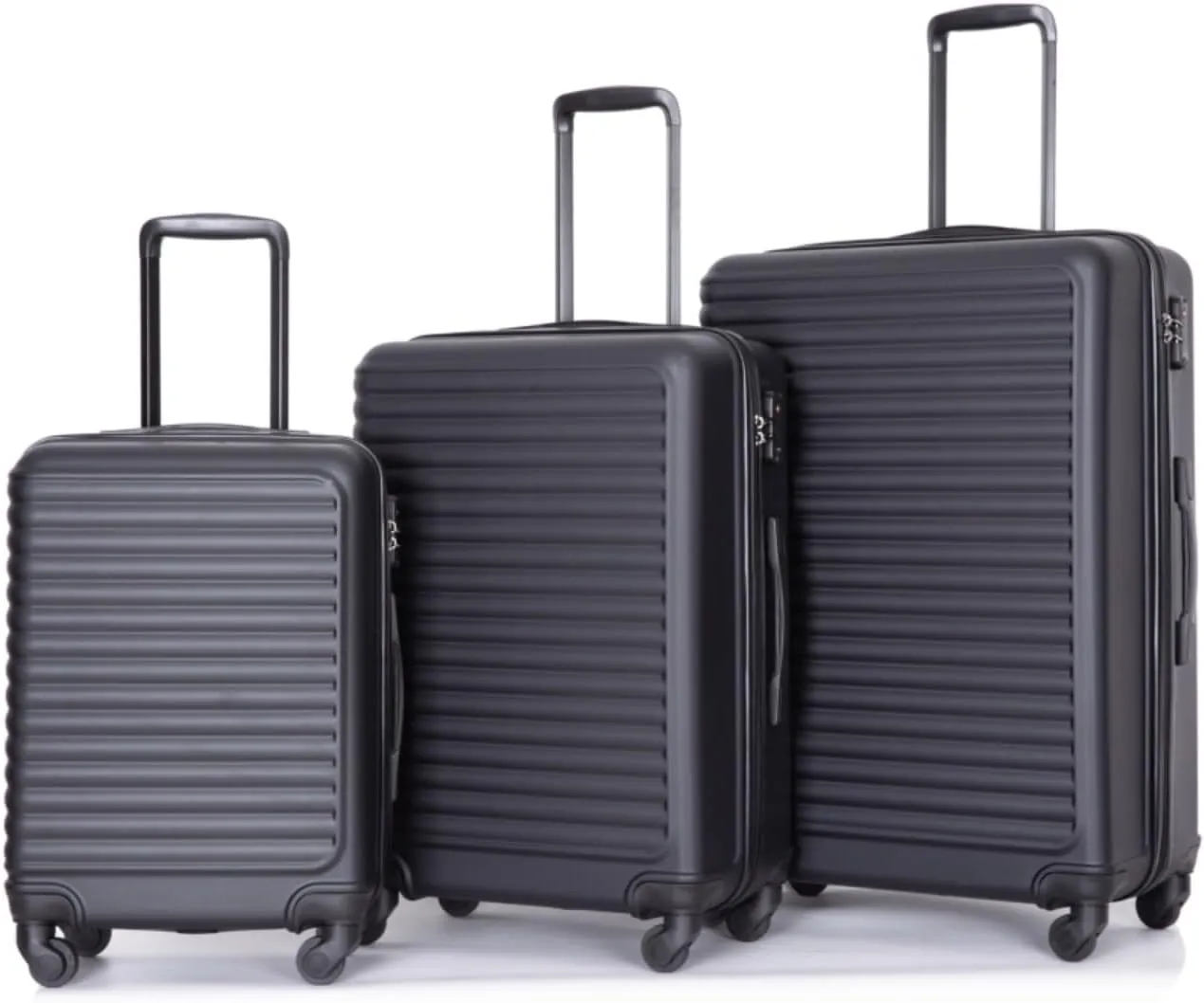 3-Piece ABS Luggage Set (20"/24"/28") - Lightweight Hardshell Suitcases with Lock, 360 Spinner Wheels & 2 Utility Hooks - Carry-On & Checked Luggage (Black   ABS)