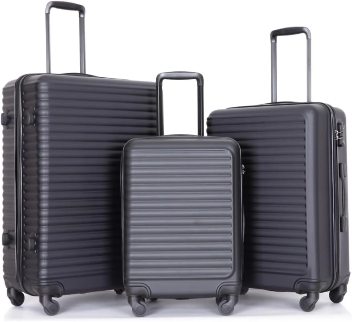 3-Piece ABS Luggage Set (20"/24"/28") - Lightweight Hardshell Suitcases with Lock, 360 Spinner Wheels & 2 Utility Hooks - Carry-On & Checked Luggage (Black   ABS)