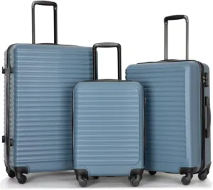 3-Piece ABS Luggage Set (20"/24"/28") - Lightweight Hardshell Suitcases with Lock, 360 Spinner Wheels & 2 Utility Hooks - Carry-On & Checked Luggage (Blue   ABS)