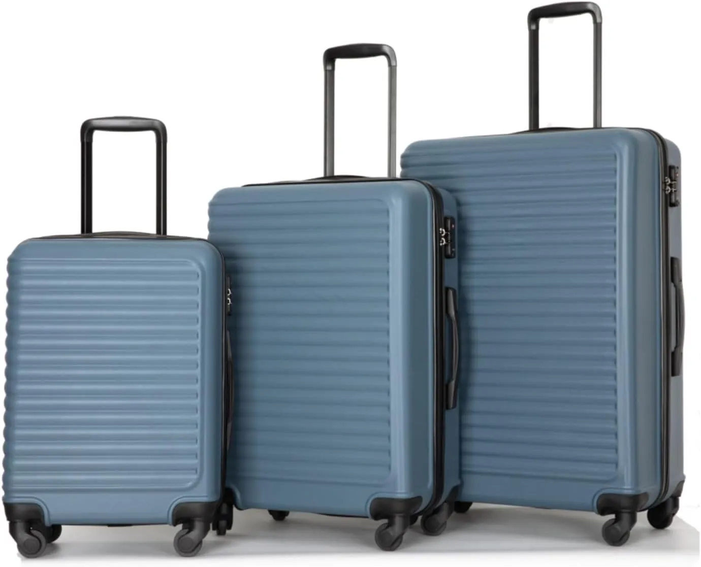 3-Piece ABS Luggage Set (20"/24"/28") - Lightweight Hardshell Suitcases with Lock, 360 Spinner Wheels & 2 Utility Hooks - Carry-On & Checked Luggage (Blue   ABS)