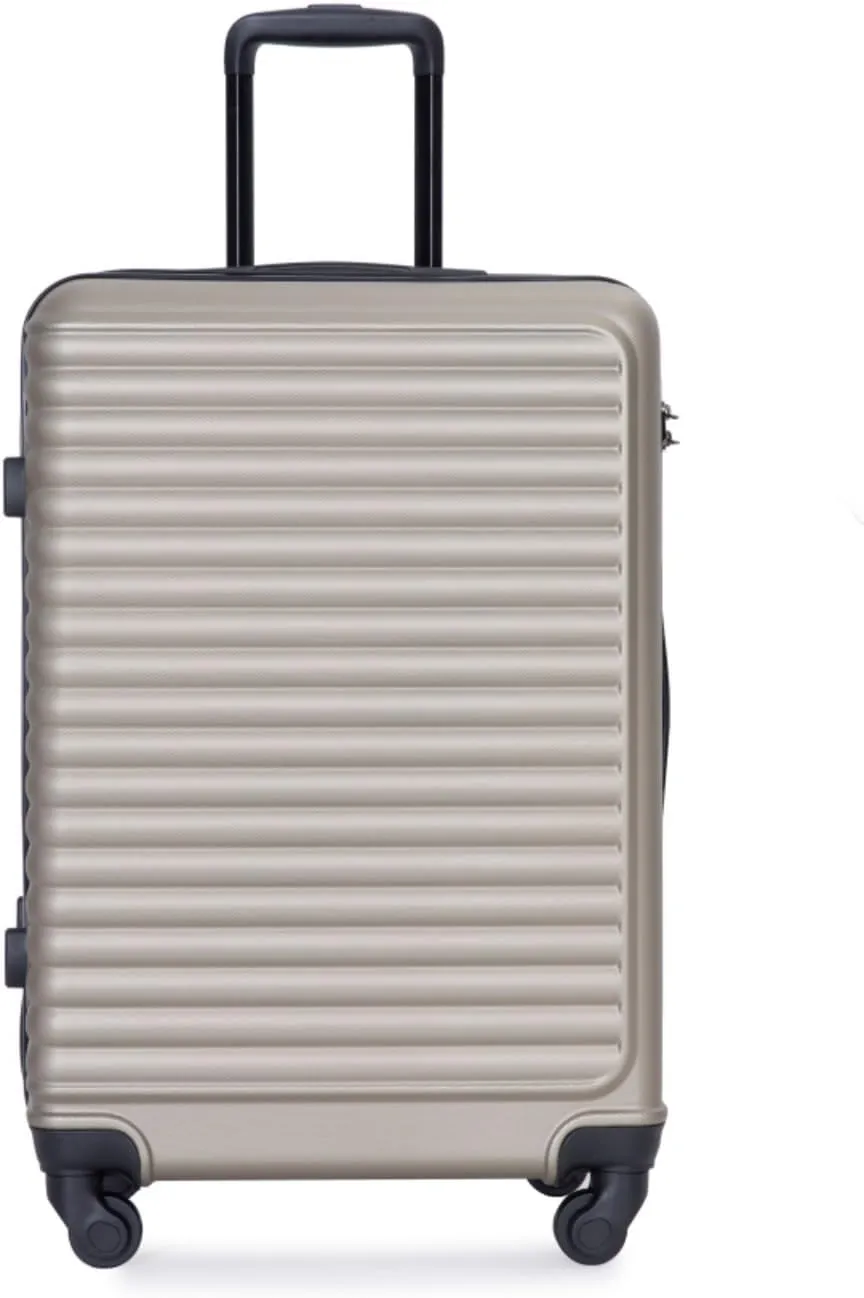 3-Piece ABS Luggage Set (20"/24"/28") - Lightweight Hardshell Suitcases with Lock, 360 Spinner Wheels & 2 Utility Hooks - Carry-On & Checked Luggage (Gold   ABS)