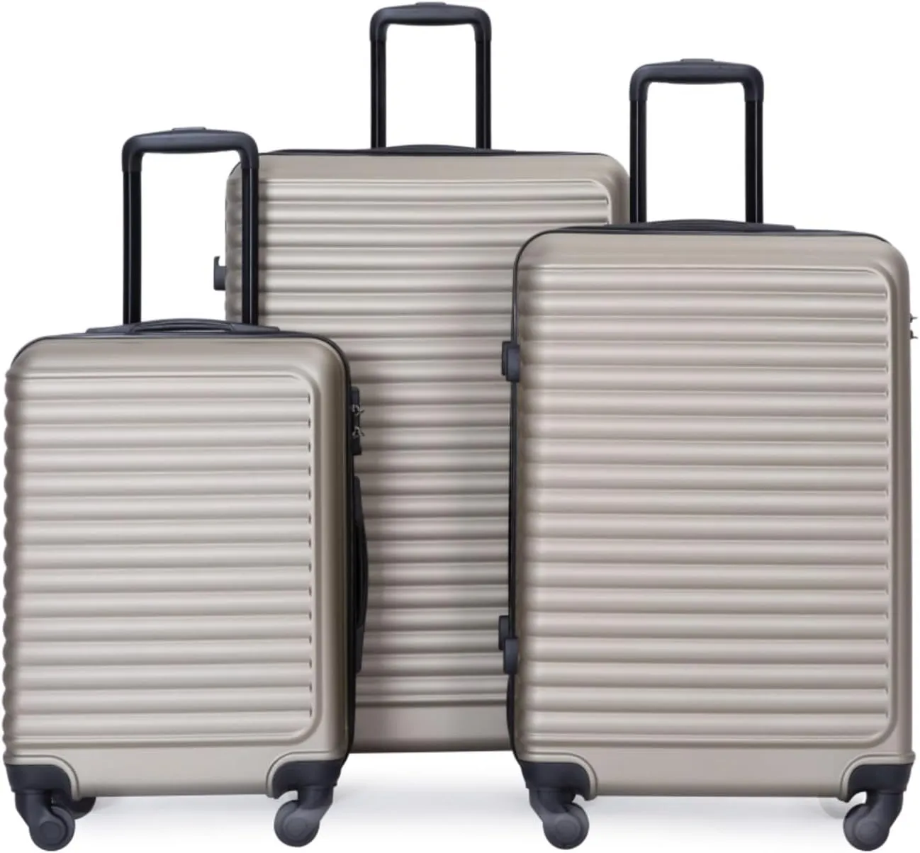 3-Piece ABS Luggage Set (20"/24"/28") - Lightweight Hardshell Suitcases with Lock, 360 Spinner Wheels & 2 Utility Hooks - Carry-On & Checked Luggage (Gold   ABS)