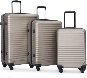 3-Piece ABS Luggage Set (20"/24"/28") - Lightweight Hardshell Suitcases with Lock, 360 Spinner Wheels & 2 Utility Hooks - Carry-On & Checked Luggage (Gold   ABS)