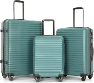3-Piece ABS Luggage Set (20"/24"/28") - Lightweight Hardshell Suitcases with Lock, 360 Spinner Wheels & 2 Utility Hooks - Carry-On & Checked Luggage (Green   ABS)