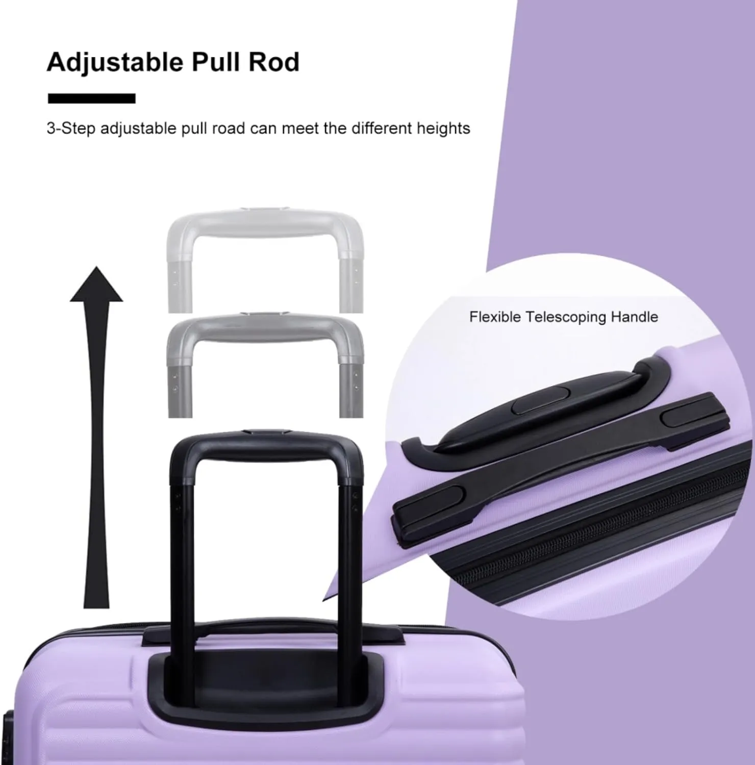 3-Piece ABS Luggage Set (20"/24"/28") - Lightweight Hardshell Suitcases with Lock, 360 Spinner Wheels & 2 Utility Hooks - Carry-On & Checked Luggage (Lavender purple   ABS)