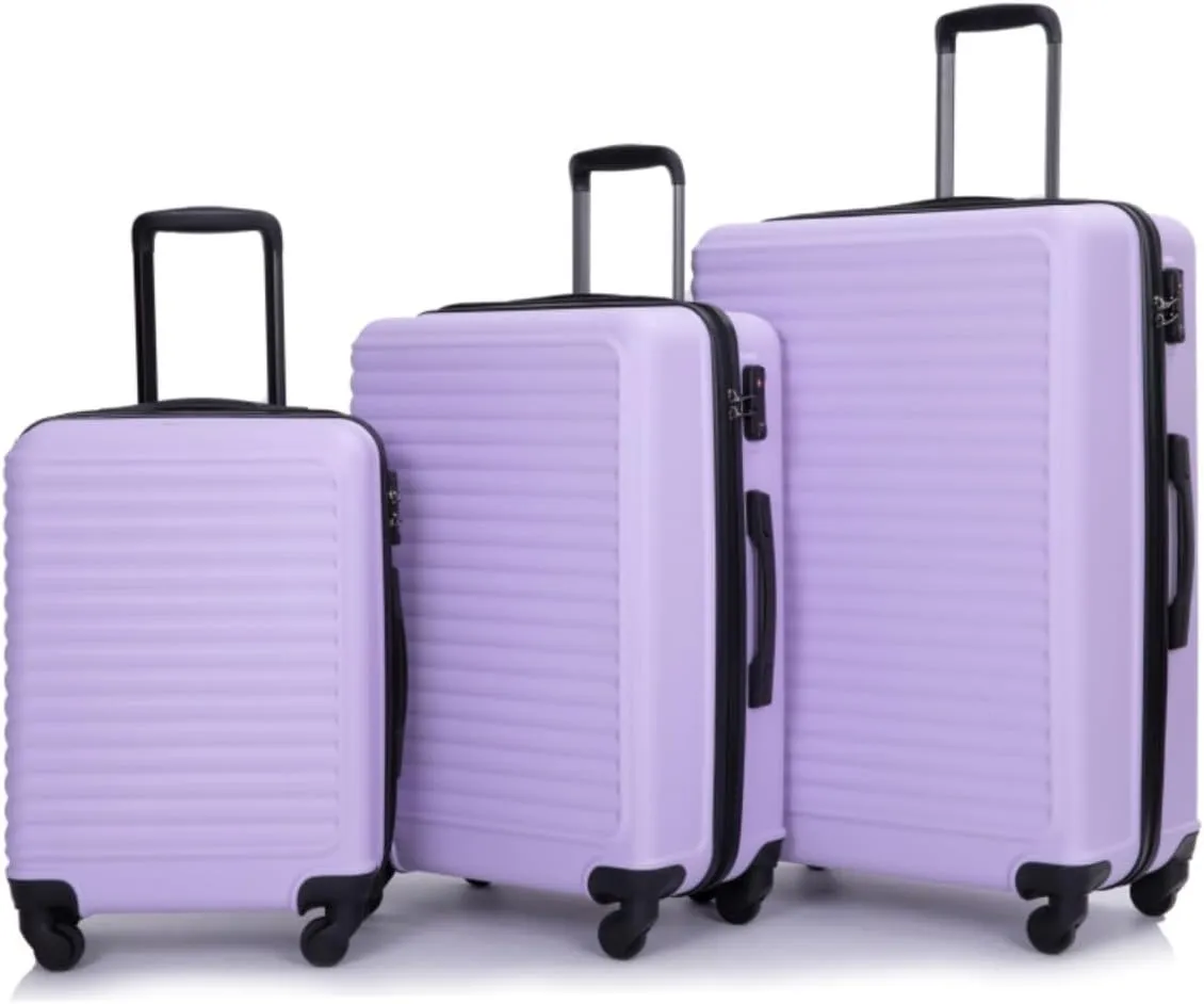 3-Piece ABS Luggage Set (20"/24"/28") - Lightweight Hardshell Suitcases with Lock, 360 Spinner Wheels & 2 Utility Hooks - Carry-On & Checked Luggage (Lavender purple   ABS)