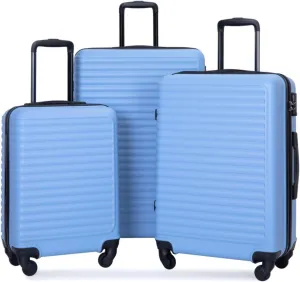 3-Piece ABS Luggage Set (20"/24"/28") - Lightweight Hardshell Suitcases with Lock, 360 Spinner Wheels & 2 Utility Hooks - Carry-On & Checked Luggage (Light Blue   ABS)