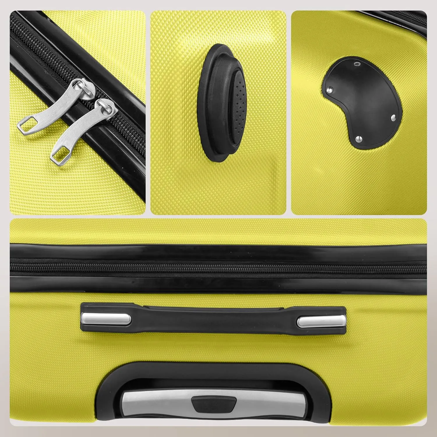 3-Piece Hardshell Luggage Set with Diamond Stripes (20" 24" 28") -ABS Spinner Suitcase Set w/Reinforced Corners & Adjustable Handle, Lightweight Trolley for Travel (Cream Yellow)
