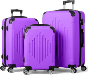 3-Piece Hardshell Luggage Set with Diamond Stripes (20" 24" 28") -ABS Spinner Suitcase Set w/Reinforced Corners & Adjustable Handle, Lightweight Trolley for Travel (lavender)