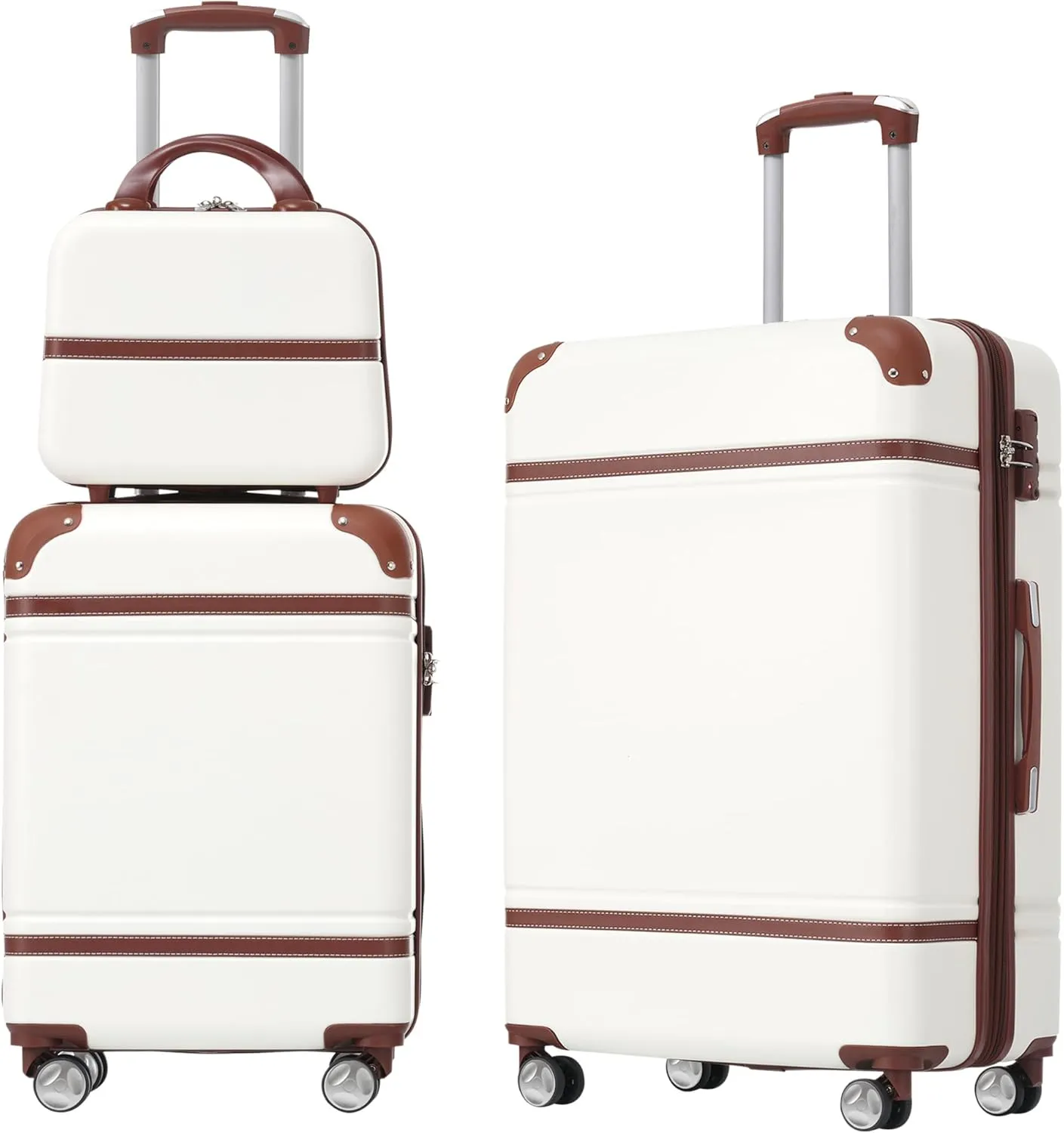 3 Piece Luggage Set Hardside Spinner Suitcase with TSA Lock 20" 24" Luggage and Cosmetic Case, Lightweight ABS, White