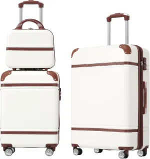 3 Piece Luggage Set Hardside Spinner Suitcase with TSA Lock 20" 24" Luggage and Cosmetic Case, Lightweight ABS, White