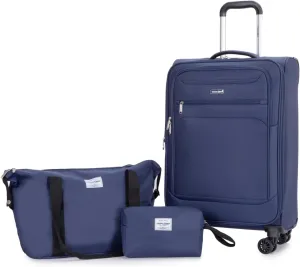 3-Piece Set (18"//Toiletry Bag),Softshell Suitcase Spinner Wheels Terylene Polyester Luggage Sets Carry On Suitcase Luggage Lightweight Blue