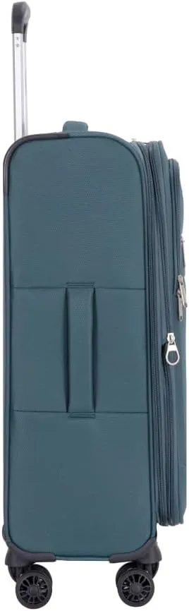 3-Piece Travel Set (18" Carry-On   Backpack   Toiletry Bag) - Lightweight Terylene Softshell Luggage with Spinner Wheels - Airline Approved Underseat Suitcase (Dark Green   Polyester)