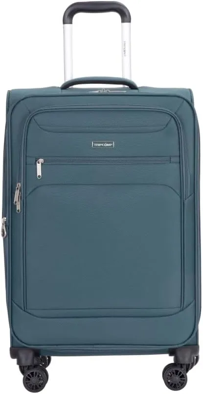 3-Piece Travel Set (18" Carry-On   Backpack   Toiletry Bag) - Lightweight Terylene Softshell Luggage with Spinner Wheels - Airline Approved Underseat Suitcase (Dark Green   Polyester)