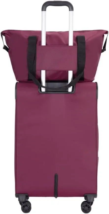 3-Piece Travel Set (18" Carry-On   Backpack   Toiletry Bag) - Lightweight Terylene Softshell Luggage with Spinner Wheels - Airline Approved Underseat Suitcase (WINE RED   Polyester)
