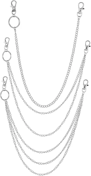 3 Pieces Jeans Chains Wallet Chain Pants Chain, Belt Chain Hip Hop Punk Jeans Chain Silver Pocket Chain Metal Belt Chain Biker Trouser Chain Goth Accessories for Women Men