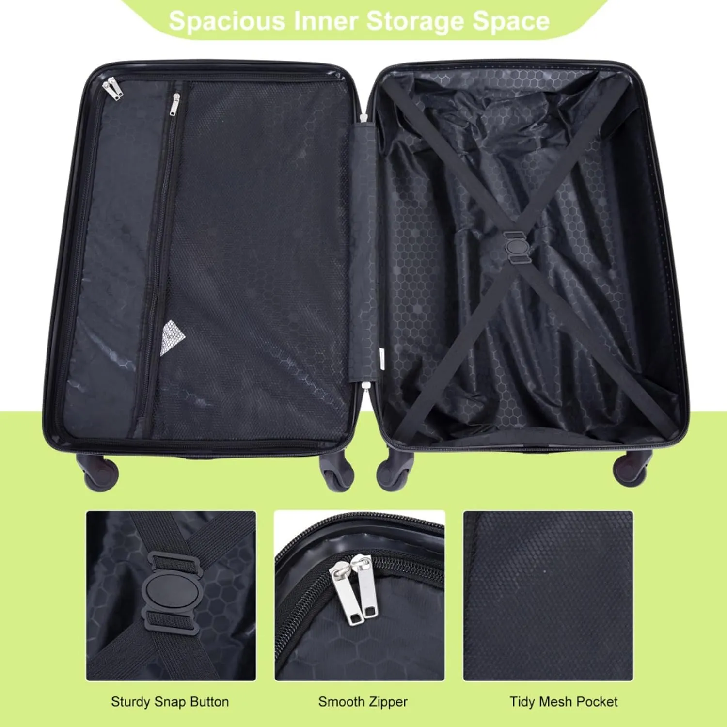 4-Piece ABS Luggage Set (16"/20"/24"/28") - Lightweight Hardshell Suitcases with Lock & 360 Spinner Wheels - Carry-On & Checked Luggage (Fluorescent Green   ABS)