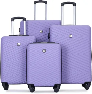 4-Piece ABS Luggage Set (16"/20"/24"/28") - Lightweight Hardshell Suitcases with Lock & 360 Spinner Wheels - Carry-On & Checked Luggage (Light Purple   ABS)