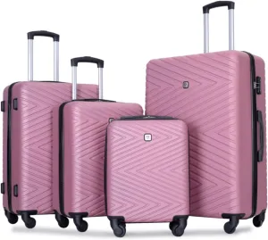 4-Piece ABS Luggage Set (16"/20"/24"/28") - Lightweight Hardshell Suitcases with Lock & 360 Spinner Wheels - Carry-On & Checked Luggage (Pink   ABS)