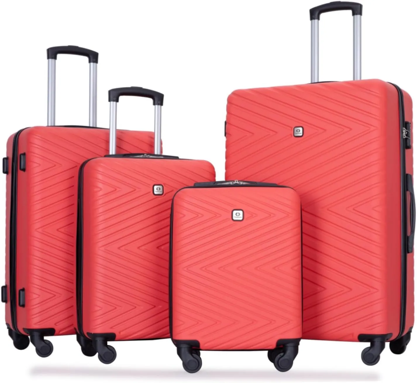 4-Piece ABS Luggage Set (16"/20"/24"/28") - Lightweight Hardshell Suitcases with Lock & 360 Spinner Wheels - Carry-On & Checked Luggage (Red   ABS)