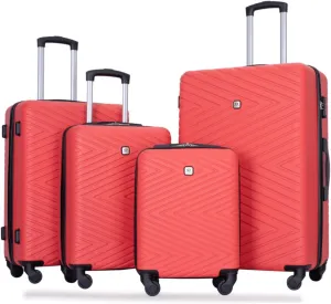 4-Piece ABS Luggage Set (16"/20"/24"/28") - Lightweight Hardshell Suitcases with Lock & 360 Spinner Wheels - Carry-On & Checked Luggage (Red   ABS)