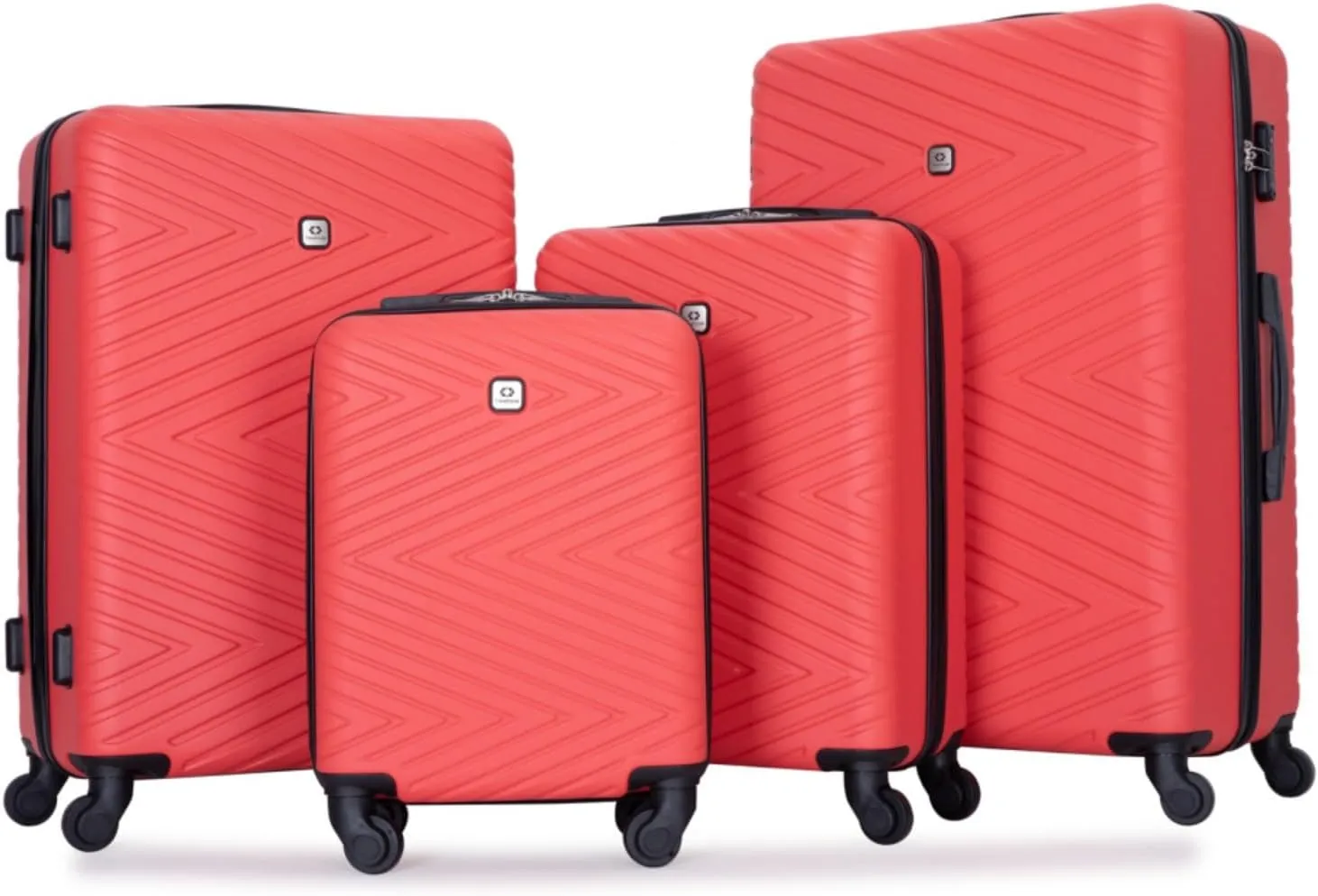 4-Piece ABS Luggage Set (16"/20"/24"/28") - Lightweight Hardshell Suitcases with Lock & 360 Spinner Wheels - Carry-On & Checked Luggage (Red   ABS)