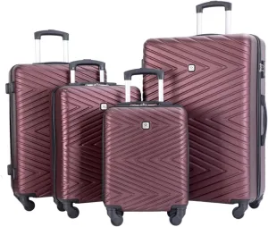 4-Piece ABS Luggage Set (16"/20"/24"/28") - Lightweight Hardshell Suitcases with Lock & 360 Spinner Wheels - Carry-On & Checked Luggage (WINE RED   ABS)