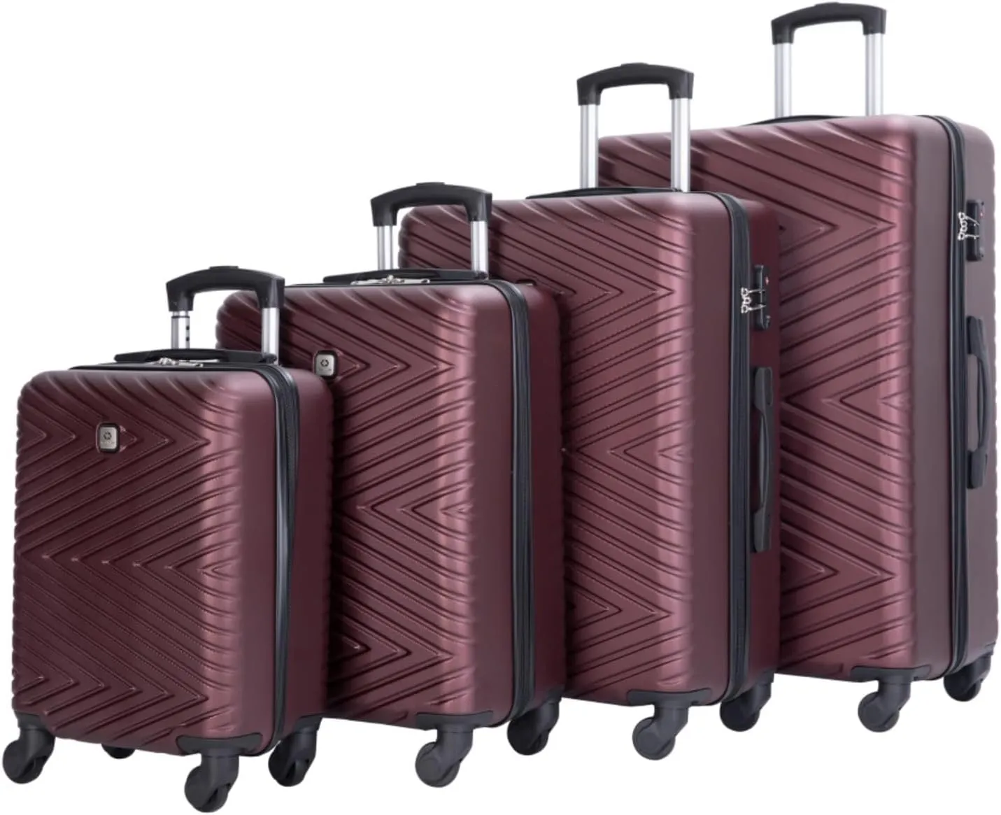 4-Piece ABS Luggage Set (16"/20"/24"/28") - Lightweight Hardshell Suitcases with Lock & 360 Spinner Wheels - Carry-On & Checked Luggage (WINE RED   ABS)